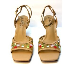 Wild Pair Erynn Dress Embroidered High Heel Sandals Size 9.5M Floral Nude NWT